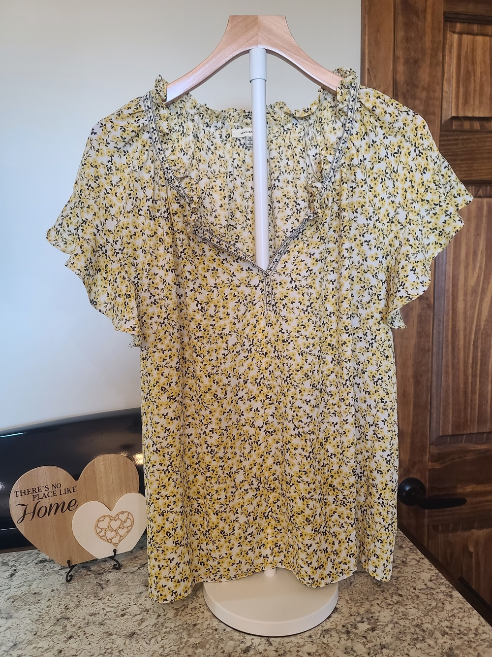 Max Studio Yellow Floral Ruffle Sleeve Blouse